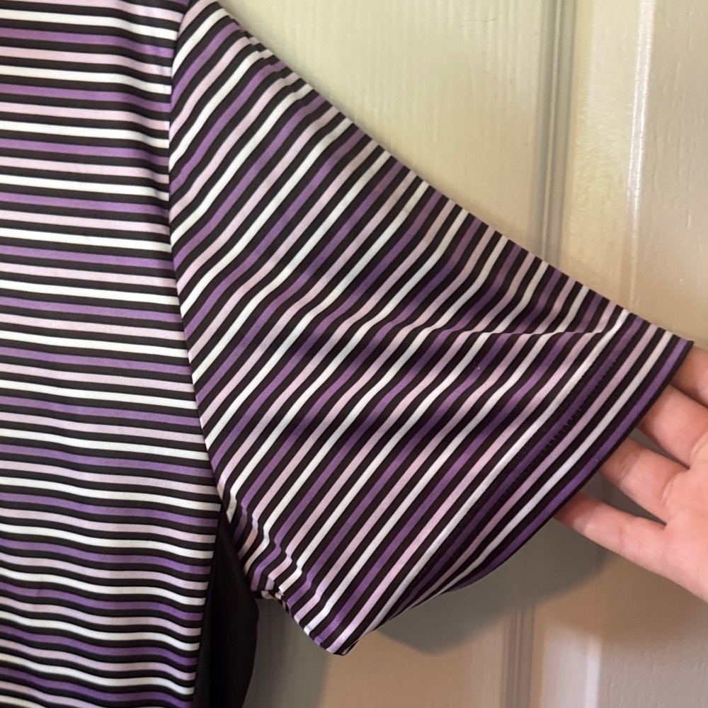 Stylish Women's Striped Polo Shirt - Black and Purple - Picture 3 of 4